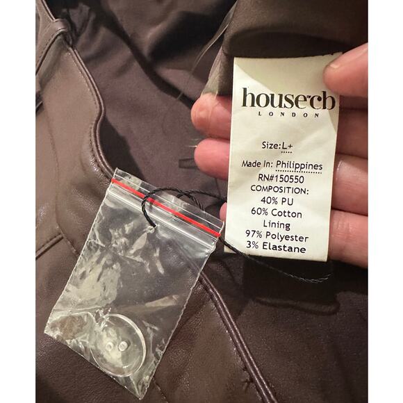 House of CB London Inaya Stretch Dark Brown Soft Vegan Leather Trousers, L NWOT - Picture 6 of 11